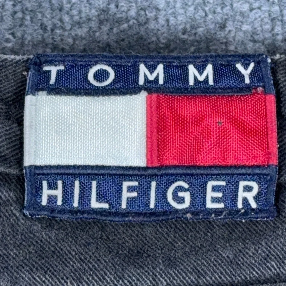 Tommy Hilfiger Vintage Mens Jeans Faded Black Straight Leg Flag Logo Denim 36x34